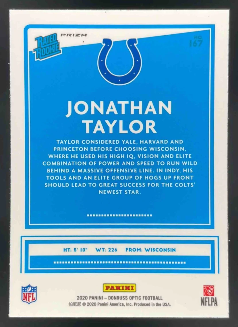 2020 Panini Donruss Optic Holo Prizm #167 Jonathan Taylor RC - Image 2