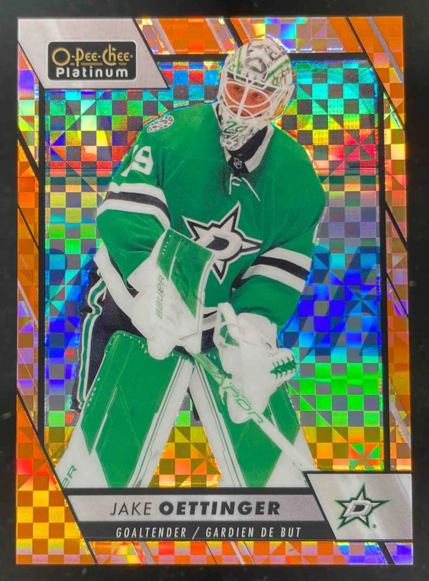 2023-24 O-Pee-Chee Platinum Orange Checkers #113 Jake Oettinger /25