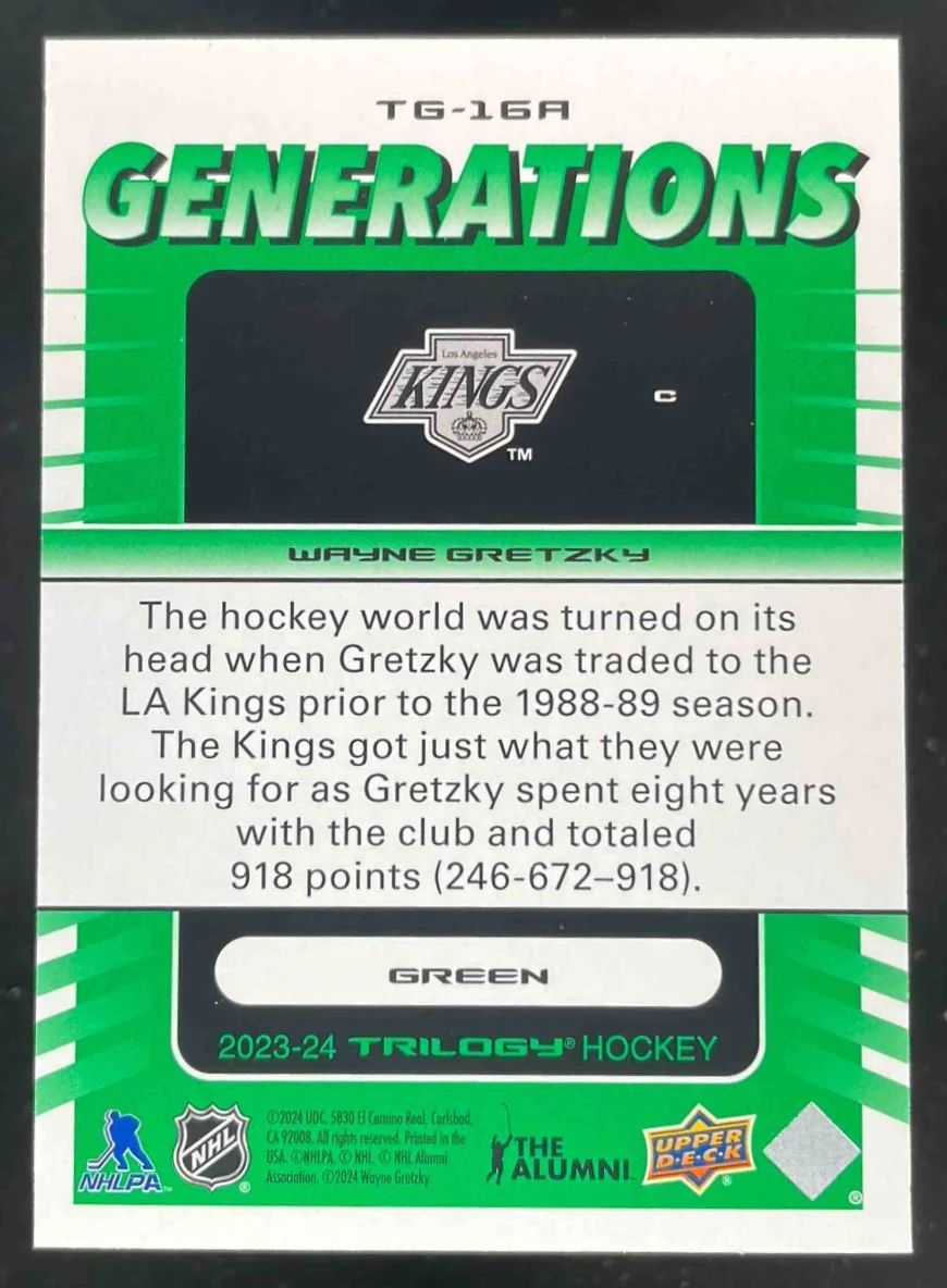 2023-24 Upper Deck Trilogy Generations Green #TG-16A Wayne Gretzky /99 - Image 2