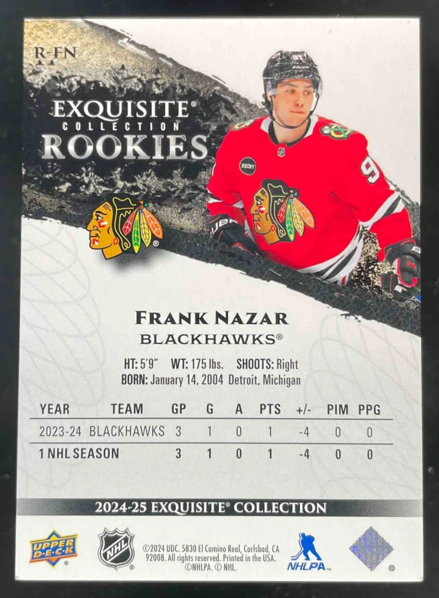2024 Upper Deck Black Diamond Exquisite Collection Rookies #RFN Frank Nazar /399 - Image 2