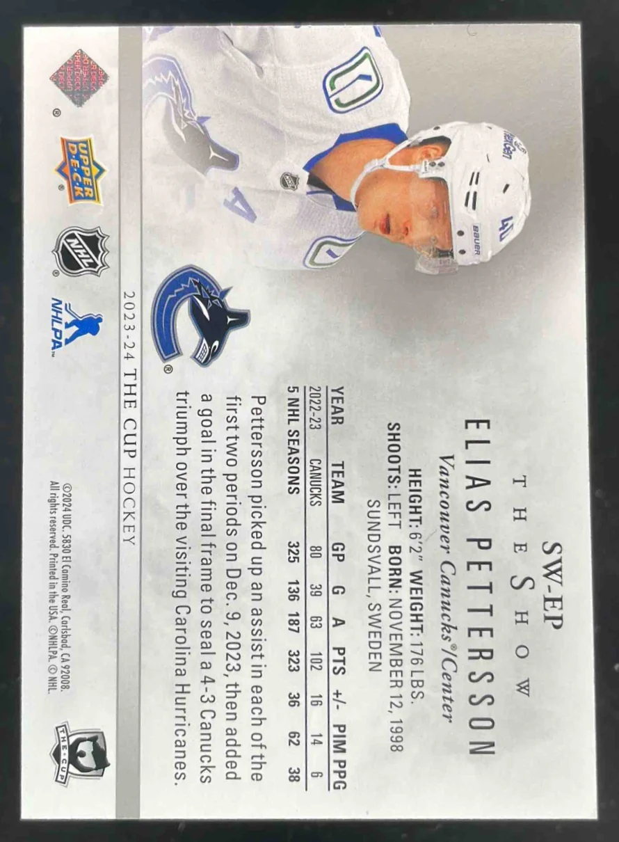 2023-24 Upper Deck The Cup The Show White #SW-EP Elias Pettersson /99 - Image 2