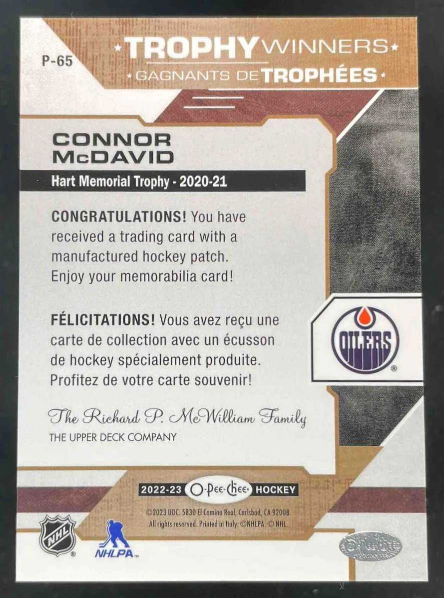 2022-23 O-Pee-Chee Patches #P-65 Connor McDavid - Image 2