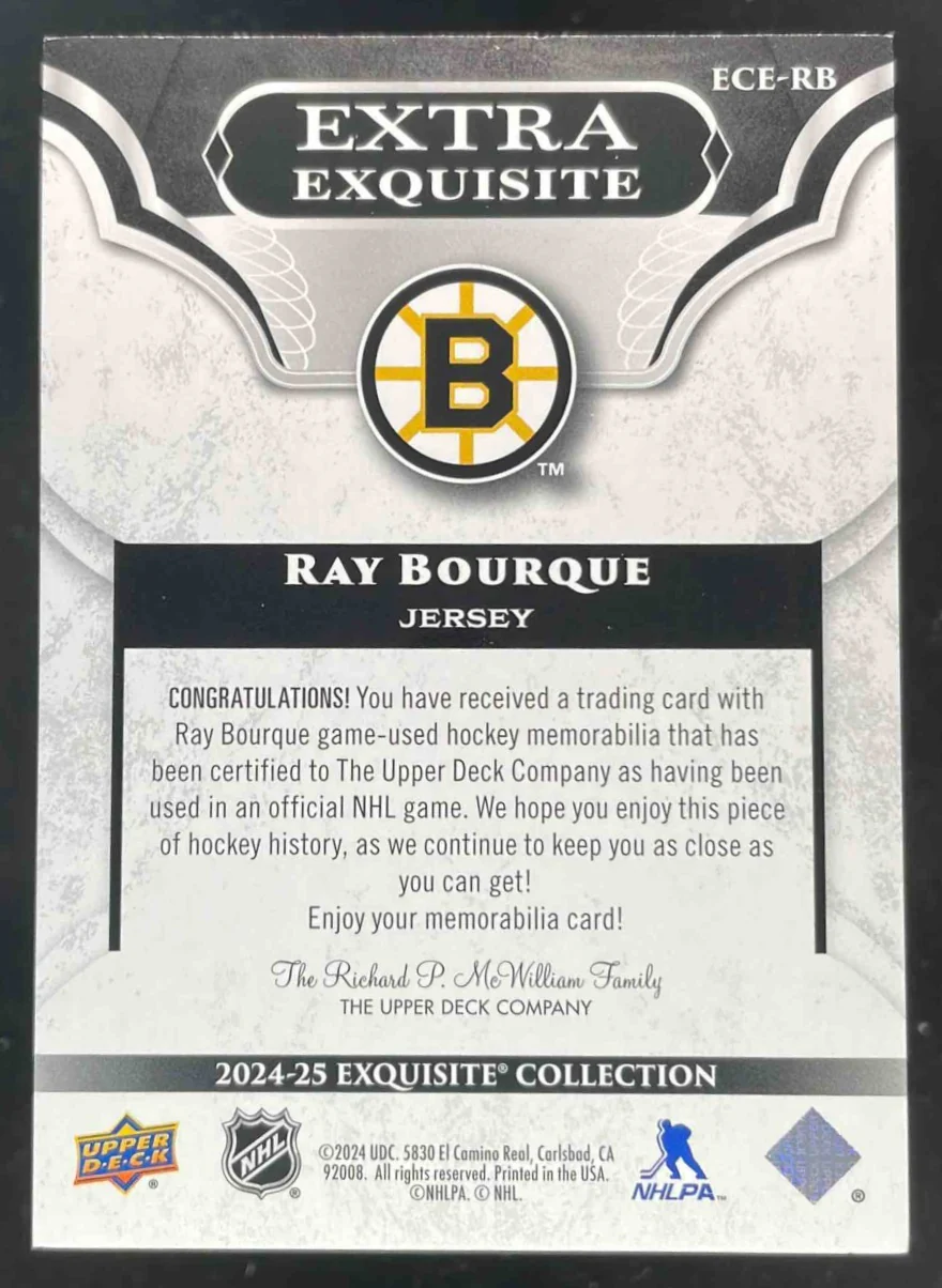 2024 Black Diamond Exquisite Collection Extra Exquisite Jersey Ray Bourque /25 - Image 2