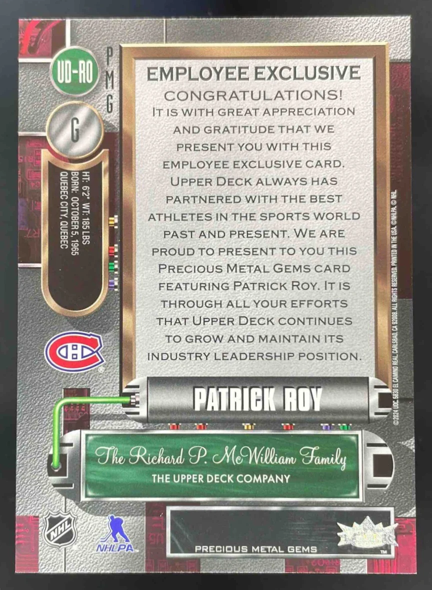 2023 Metal Universe Employee Exclusive Pink #UD-RO Patrick Roy - Image 2