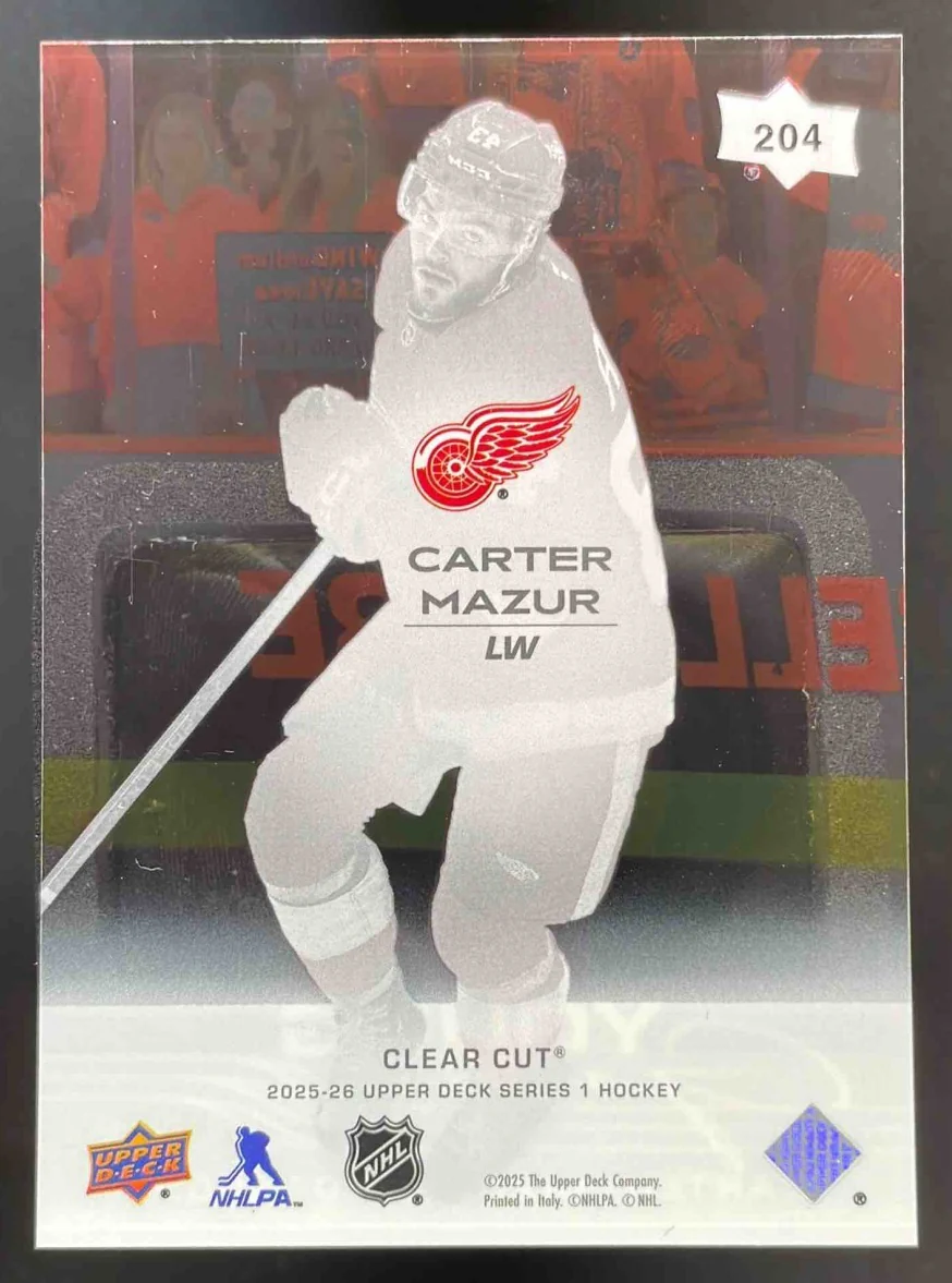 2025 Upper Deck Series 1 Clear Cut #204 Carter Mazur Young Guns RC - Image 2