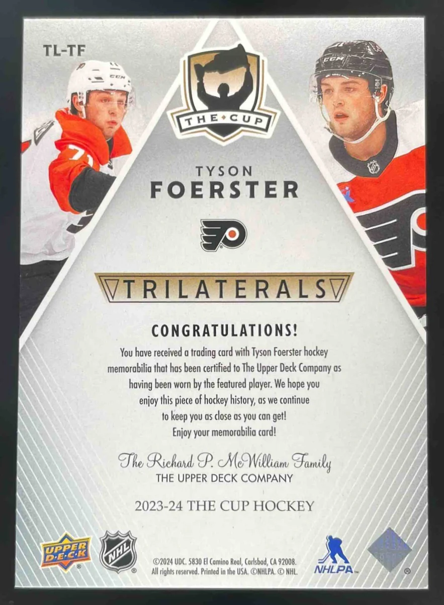 2023-24 Upper Deck The Cup Trilaterals Jersey #TL-TF Tyson Foerster RC /33 - Image 2