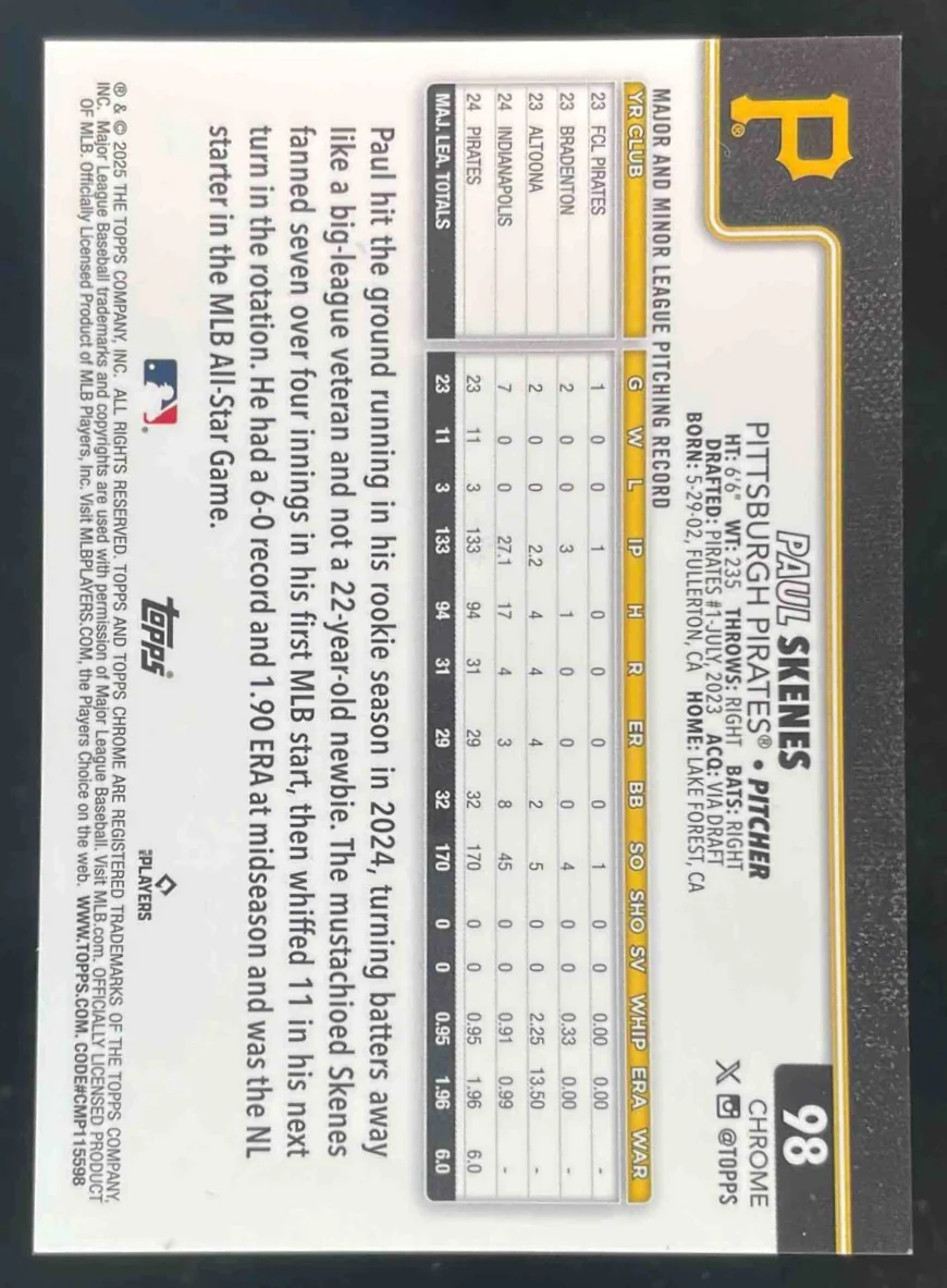 2025 Topps Chrome Update Cup-Fractor Variation #98 Paul Skenes - Image 2