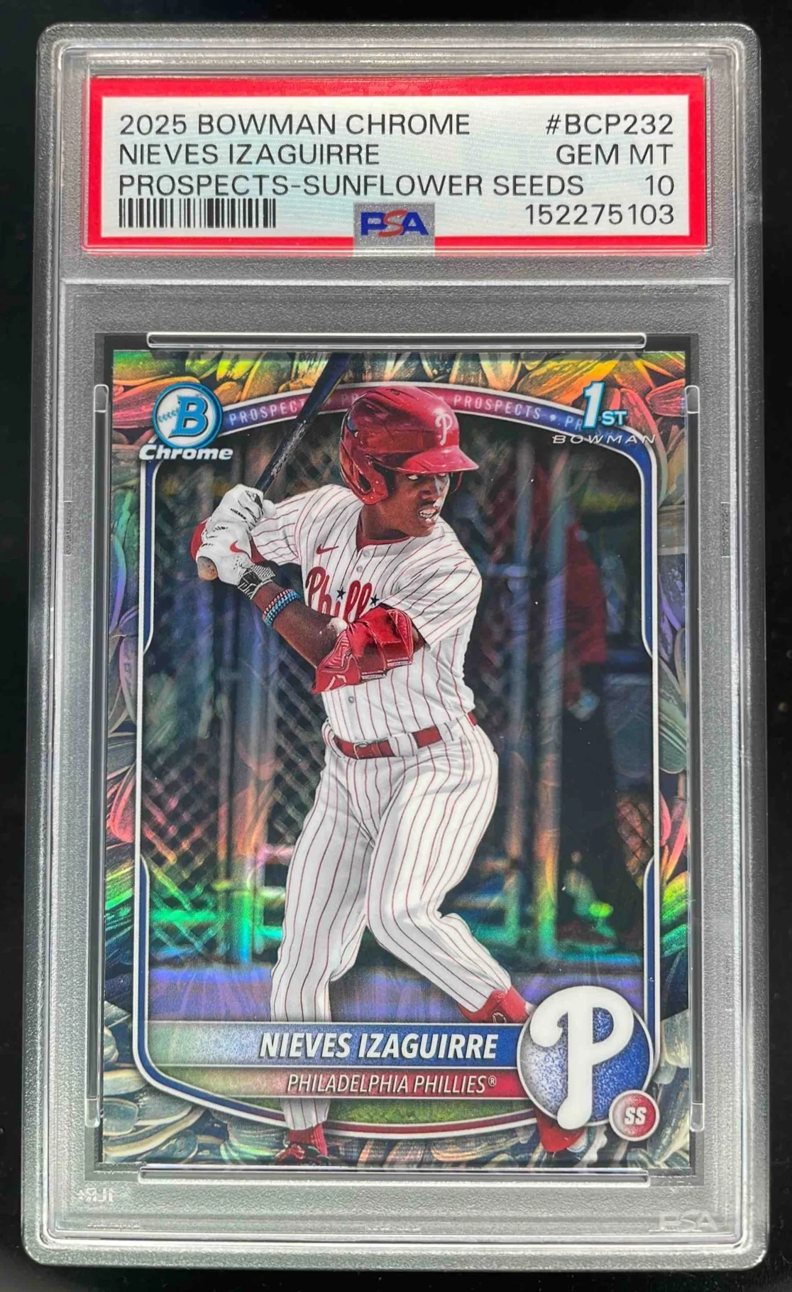 2025 Bowman Chrome Sunflower Seeds Refractor #BCP-232 Nieves Izaguirre RC PSA 10