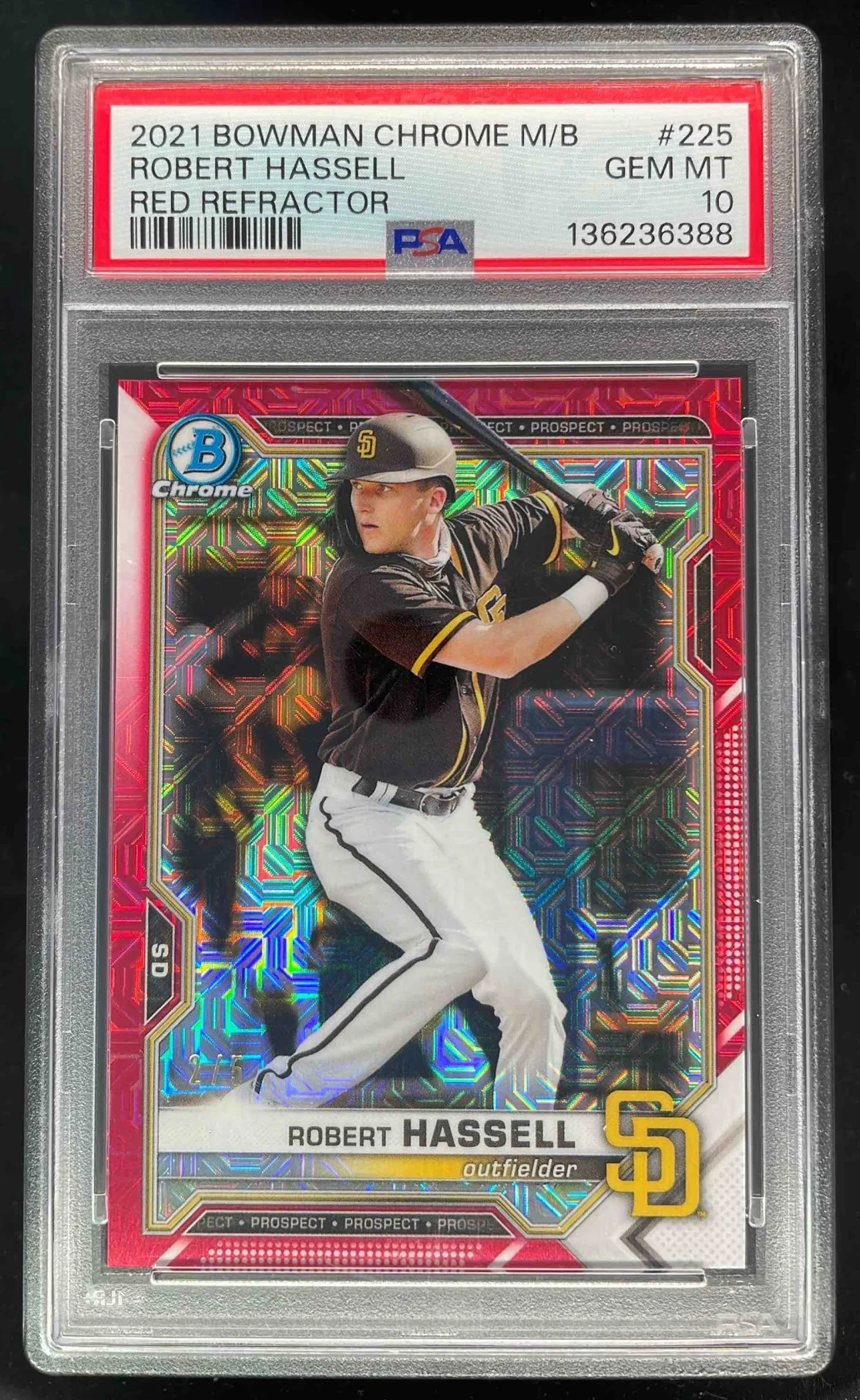 2021 Bowman Chrome Mega Box Red Refractor #BCP-225 Robert Hassell /5 PSA 10