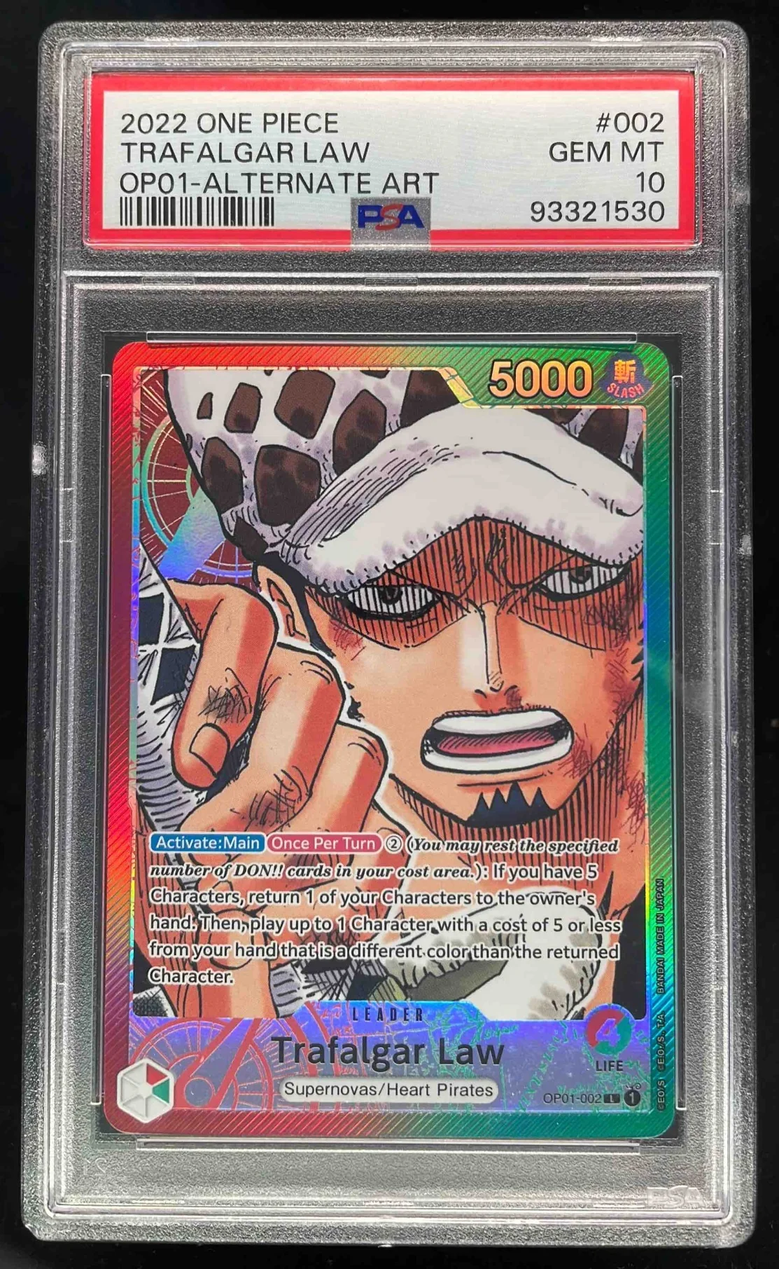 2022 One Piece OP01 #002 Trafalgar Law Alternate Art PSA 10