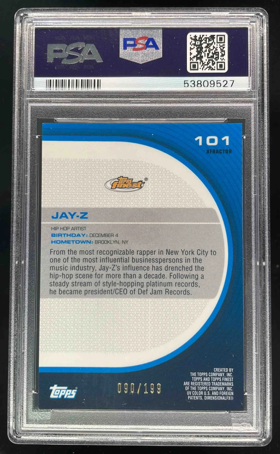 2005-06 Topps Finest X Fractors #101 Jay-Z /199 PSA 10 - Image 2