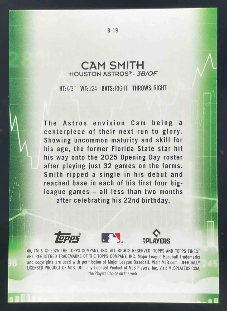 2025 Topps Finest Bullish #B-19 Cam Smith RC - Image 2