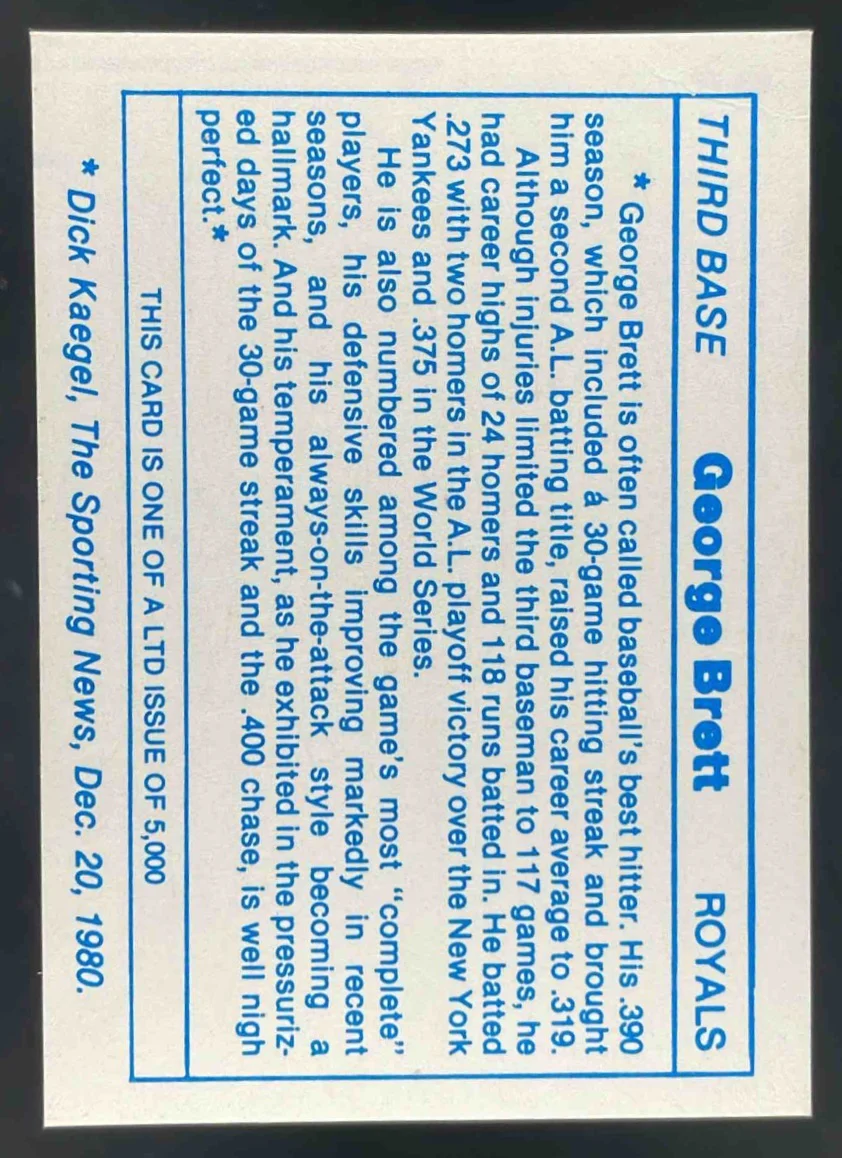 1980 Dick Kaegel American League Player of the Year George Brett Royals - Image 2