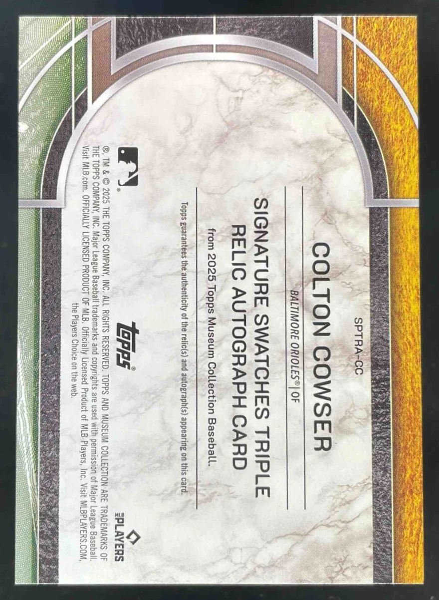 2025 Museum Collection Swatches Triple Relic Auto #SPTRA-CC Colton Cowser /99 - Image 2