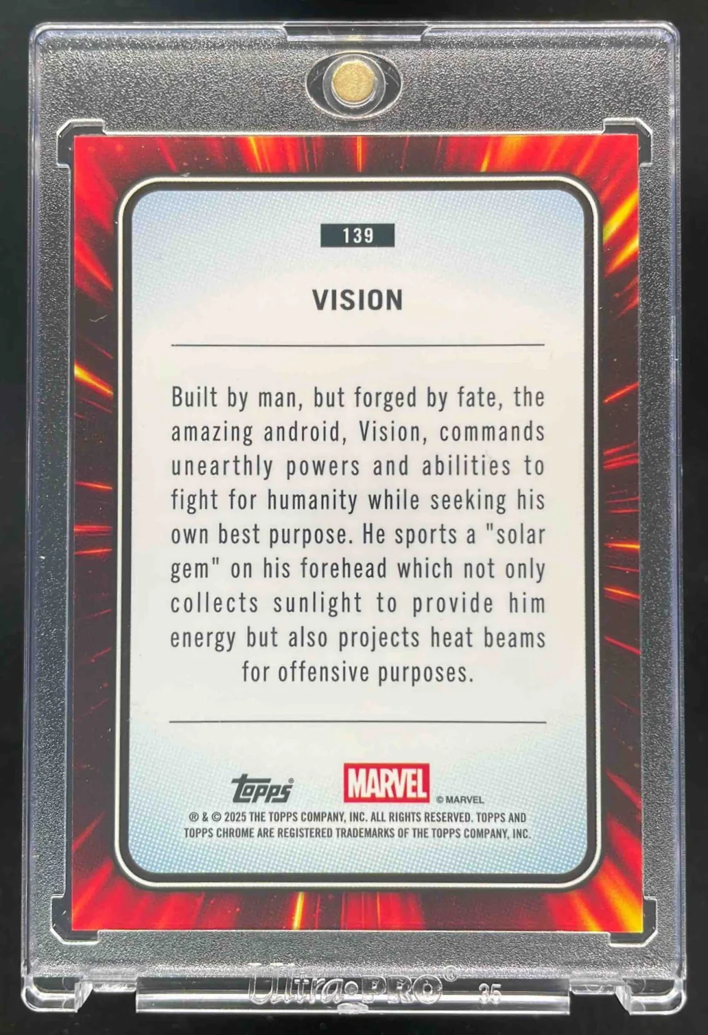 2025 Topps Chrome Marvel Sapphire Red Sapphire Refractor #139 Vision /5 - Image 2