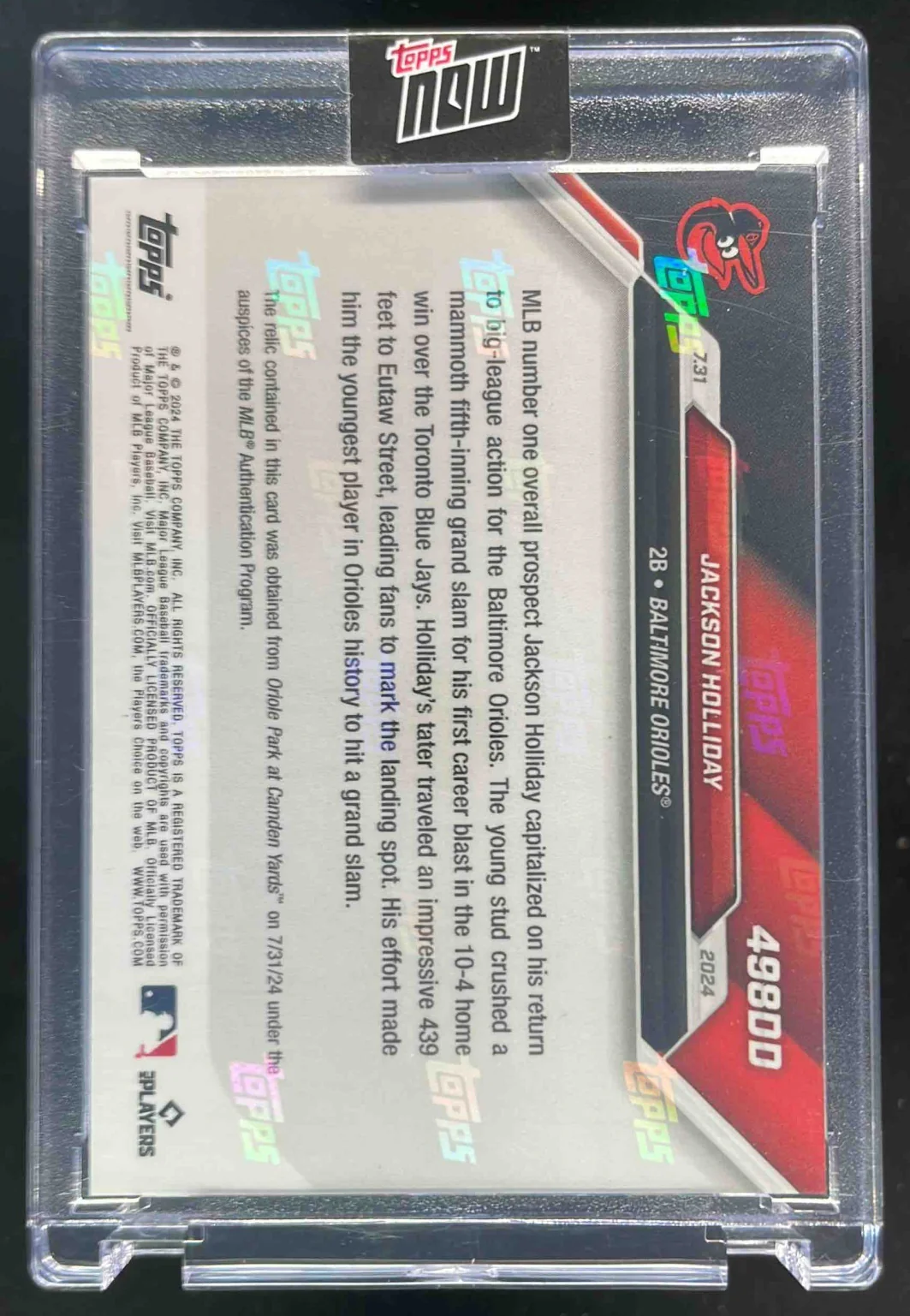 2024 Topps Now Purple #498DD Jackson Holliday RC /25 - Image 2