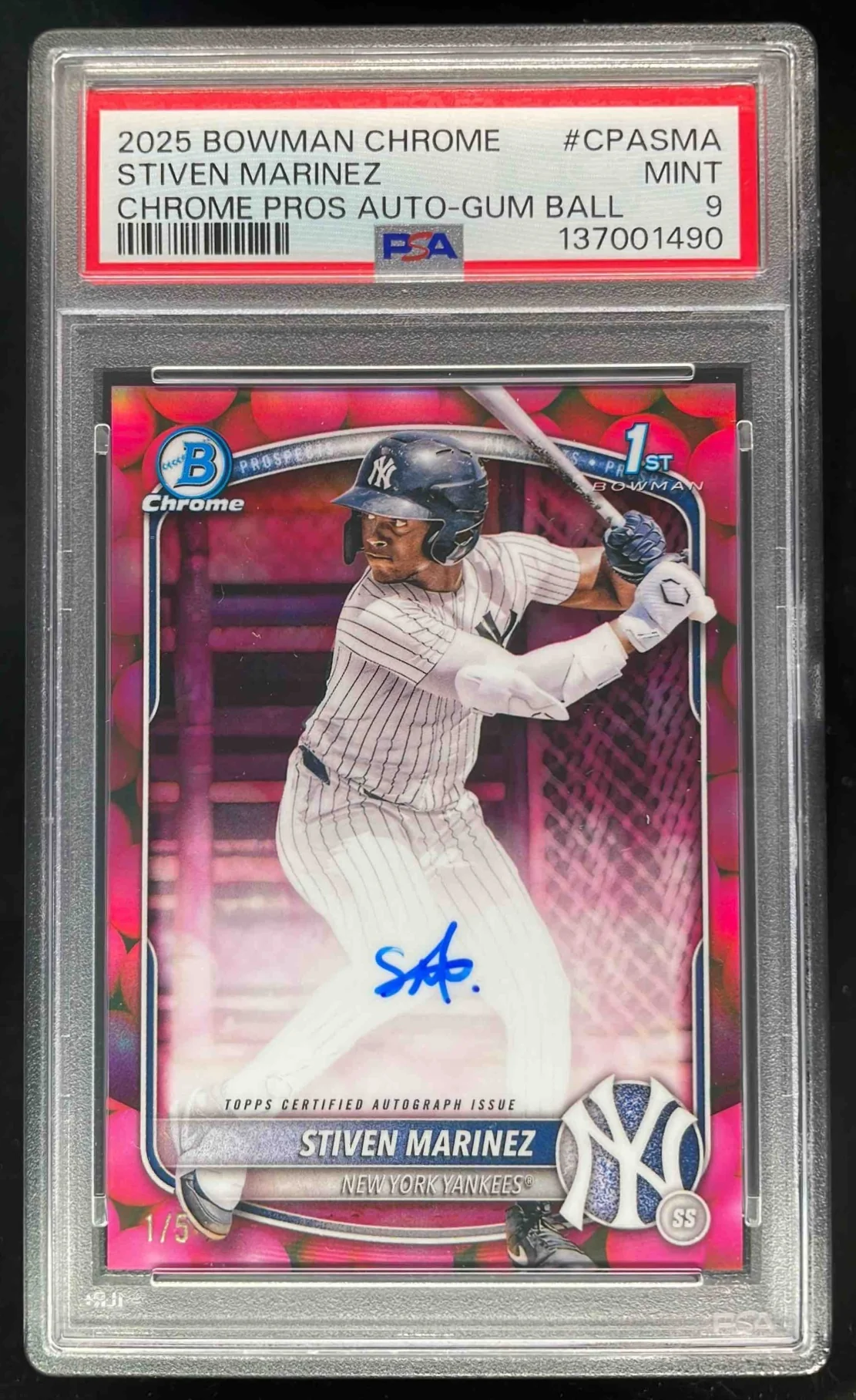 2025 Bowman Chrome Gum Ball Refractor #CPA-SMA Stiven Marinez RC Auto /5 PSA 9