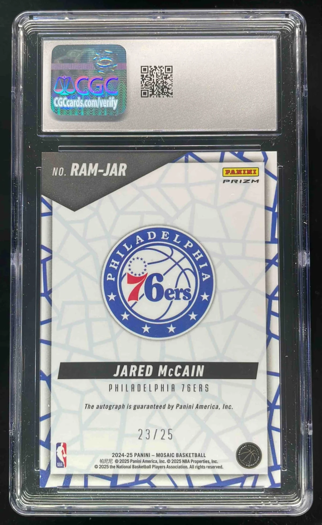 2024-25 Panini Mosaic Rookie Spectris Blue FOTL Jared McCain RC Auto /25 CGC 10 - Image 2