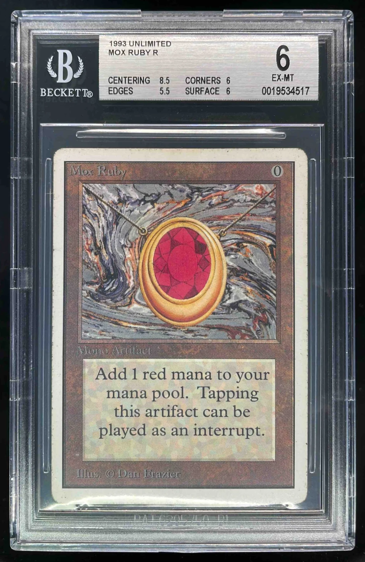 1993 Magic the Gathering Unlimited Mox Ruby R BGS 6
