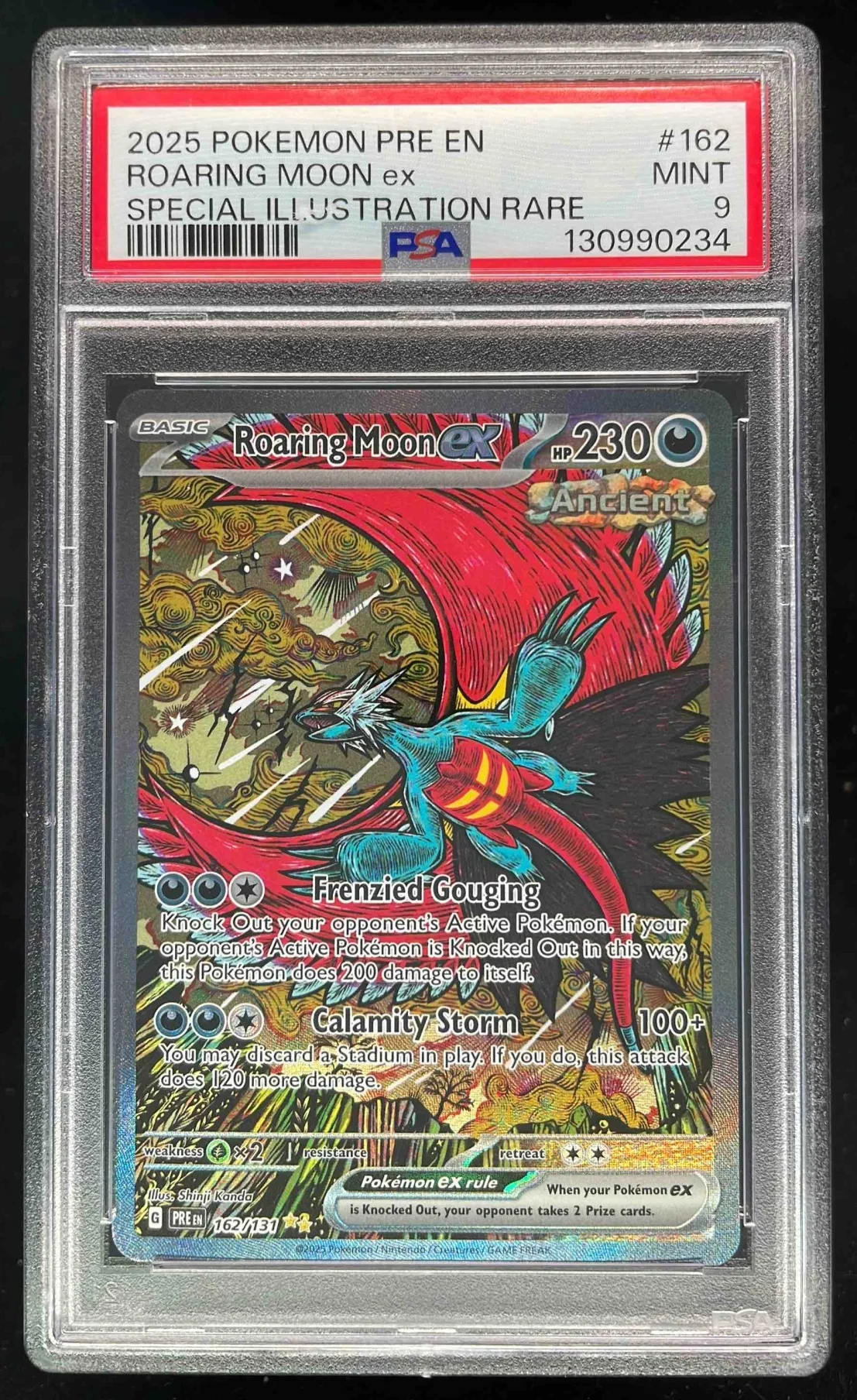 2025 Pokemon Prismatic Evolutions #162/131 Roaring Moon ex PSA 9
