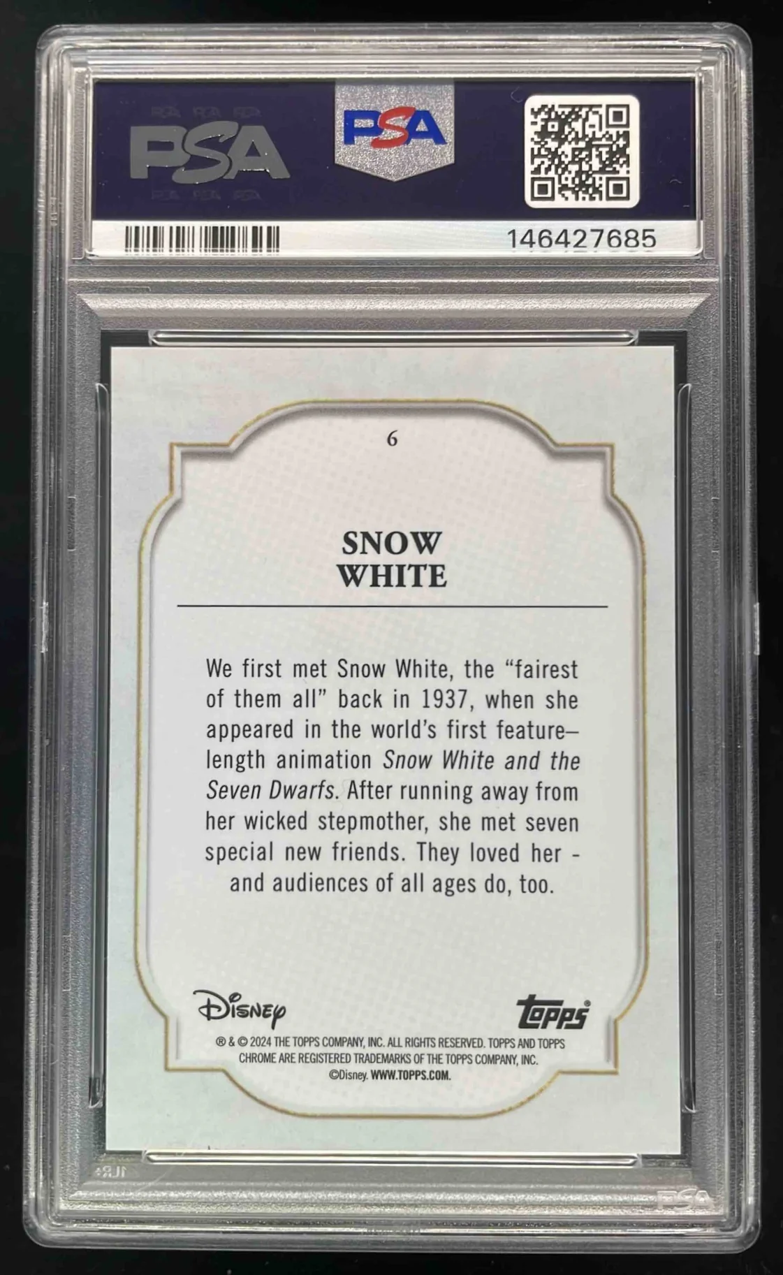 2024 Topps Chrome Disney Gold Refractor #6 Snow White /50 PSA 9 - Image 2