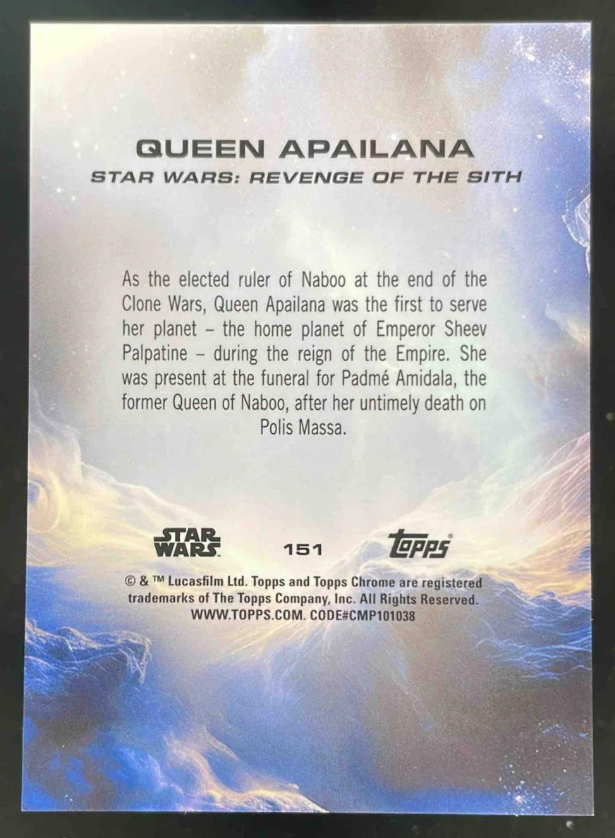 2025 Topps Chrome Star Wars Sapphire Purple Sapphire #151 Queen Apailana /15 - Image 2