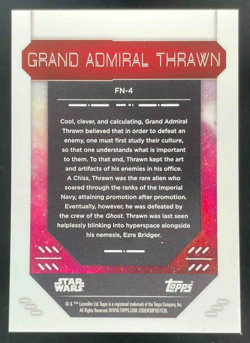 2023 Topps Finest Star Wars Black #FN-4 Grand Admiral Thrawn /10 - Image 2