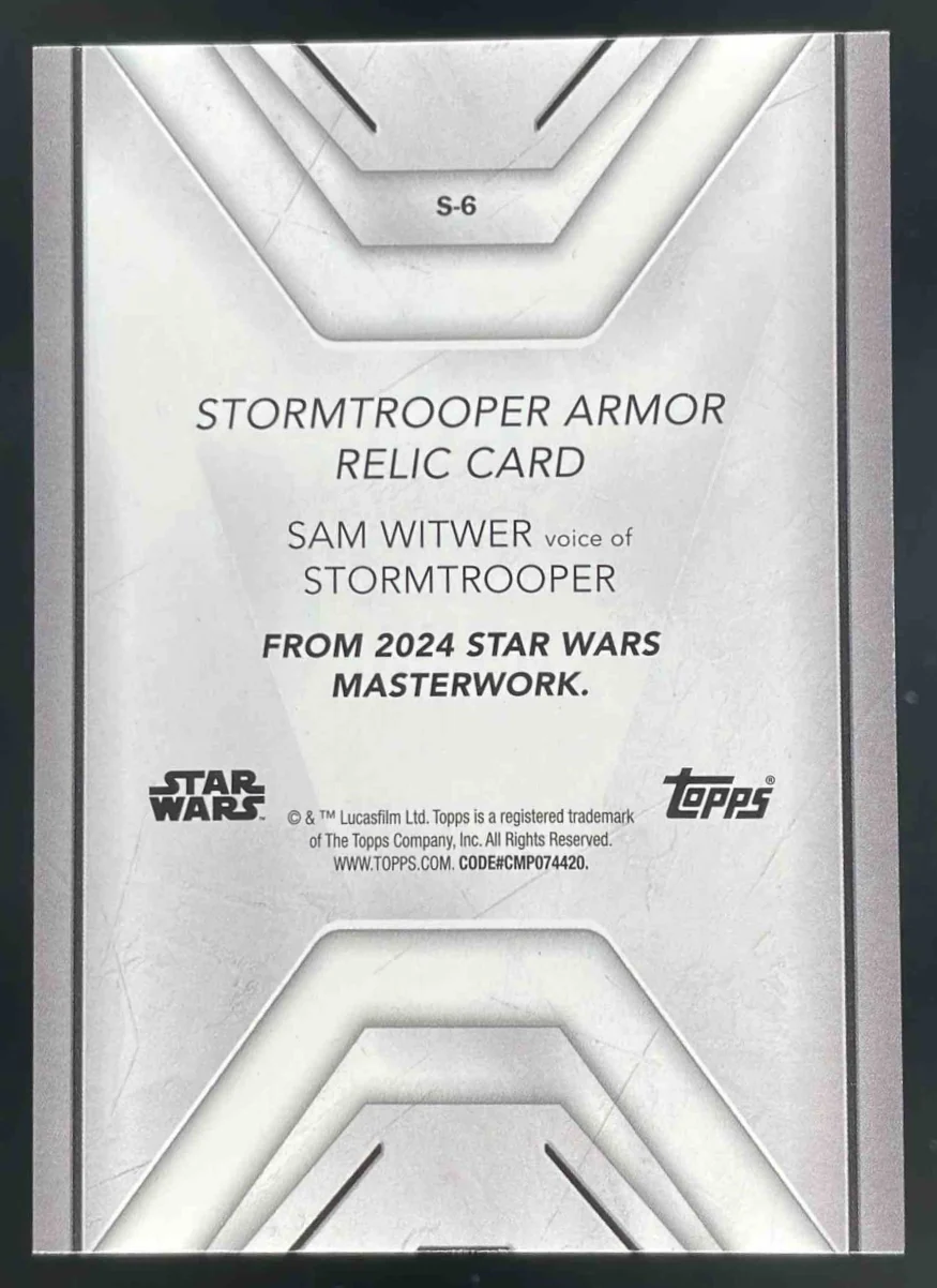 2024 Topps Star Wars Masterwork Stormtrooper Armor Sam Witwer as Stormtrooper - Image 2