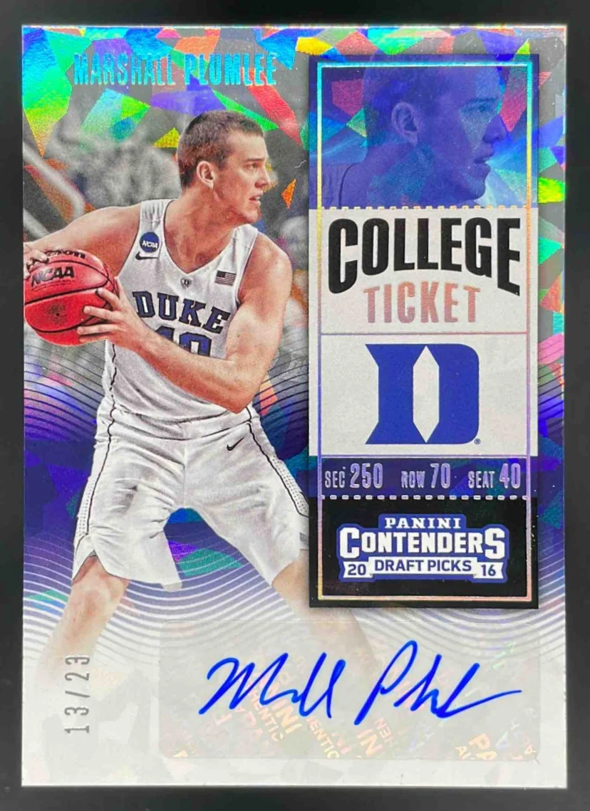2016 Contenders Draft College Ticket Cracked Ice Marshall Plumlee RC Auto /23