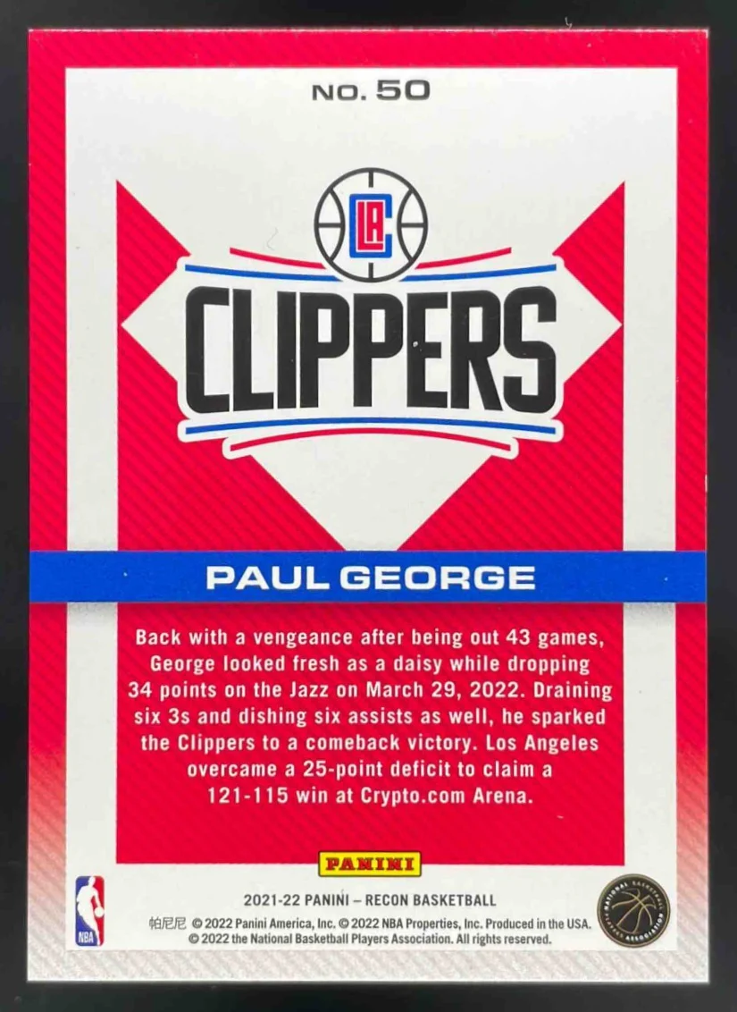 2021-22 Panini Recon Holo Platinum Swirl FOTL #50 Paul George /3 - Image 2
