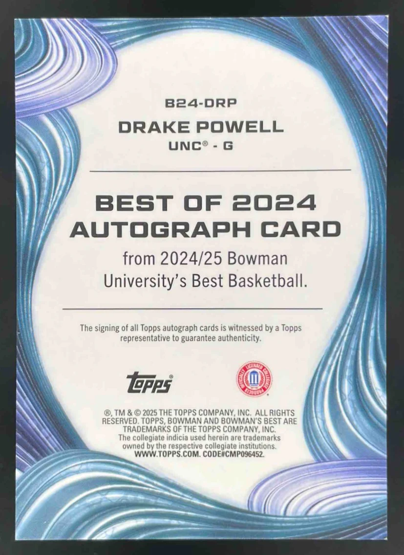 2024 Bowman's Best University Best of 2024 Teal Geometric Drake Powell Auto /15 - Image 2