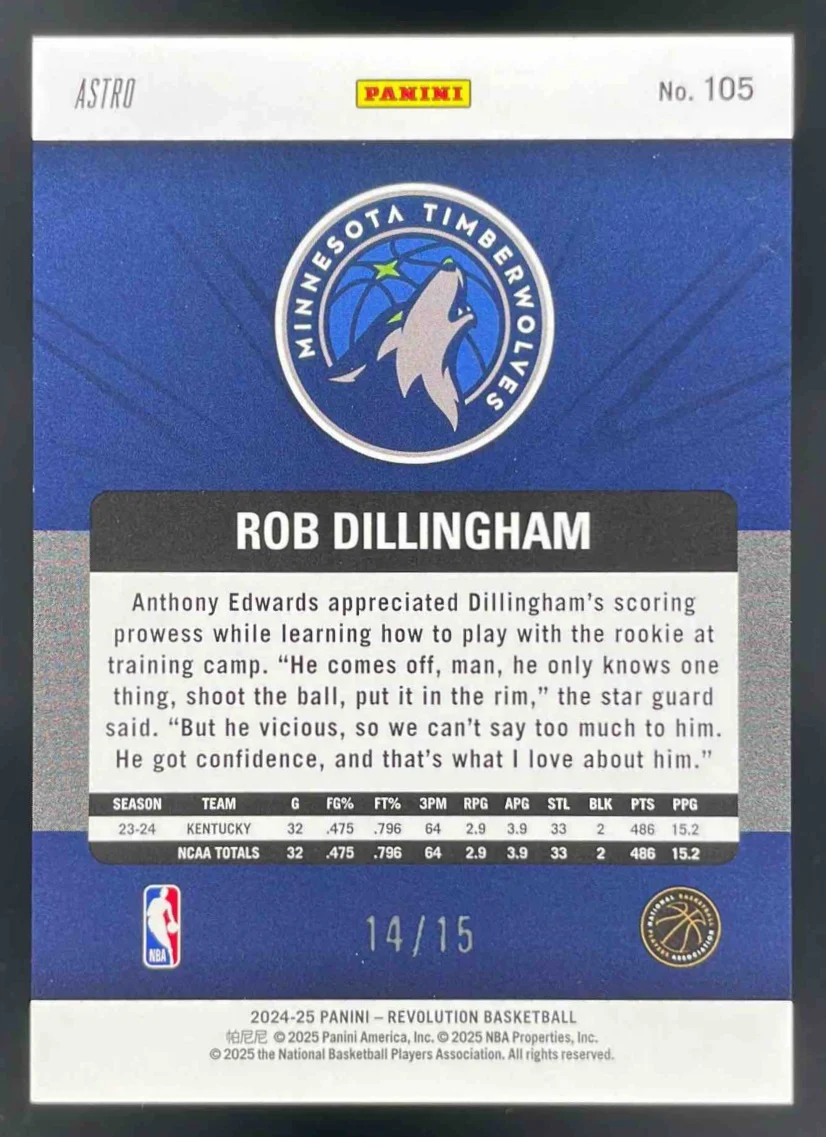 2024-25 Panini Revolution Purple Astro #105 Rob Dillingham RC /15 - Image 2