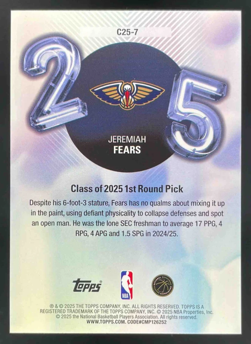 2025-26 Topps Class of 25' #C25-7 Jeremiah Fears RC - Image 2
