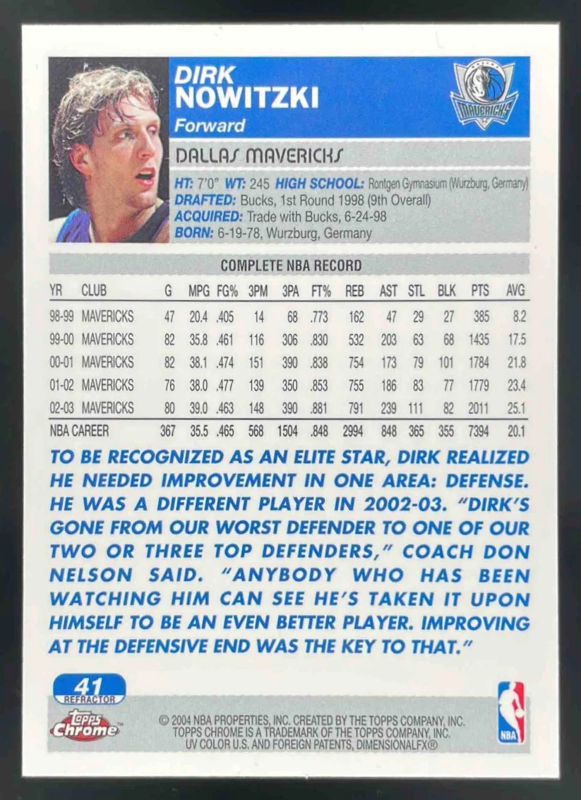 2003-04 Topps Chrome Refractors #41 Dirk Nowitzki - Image 2