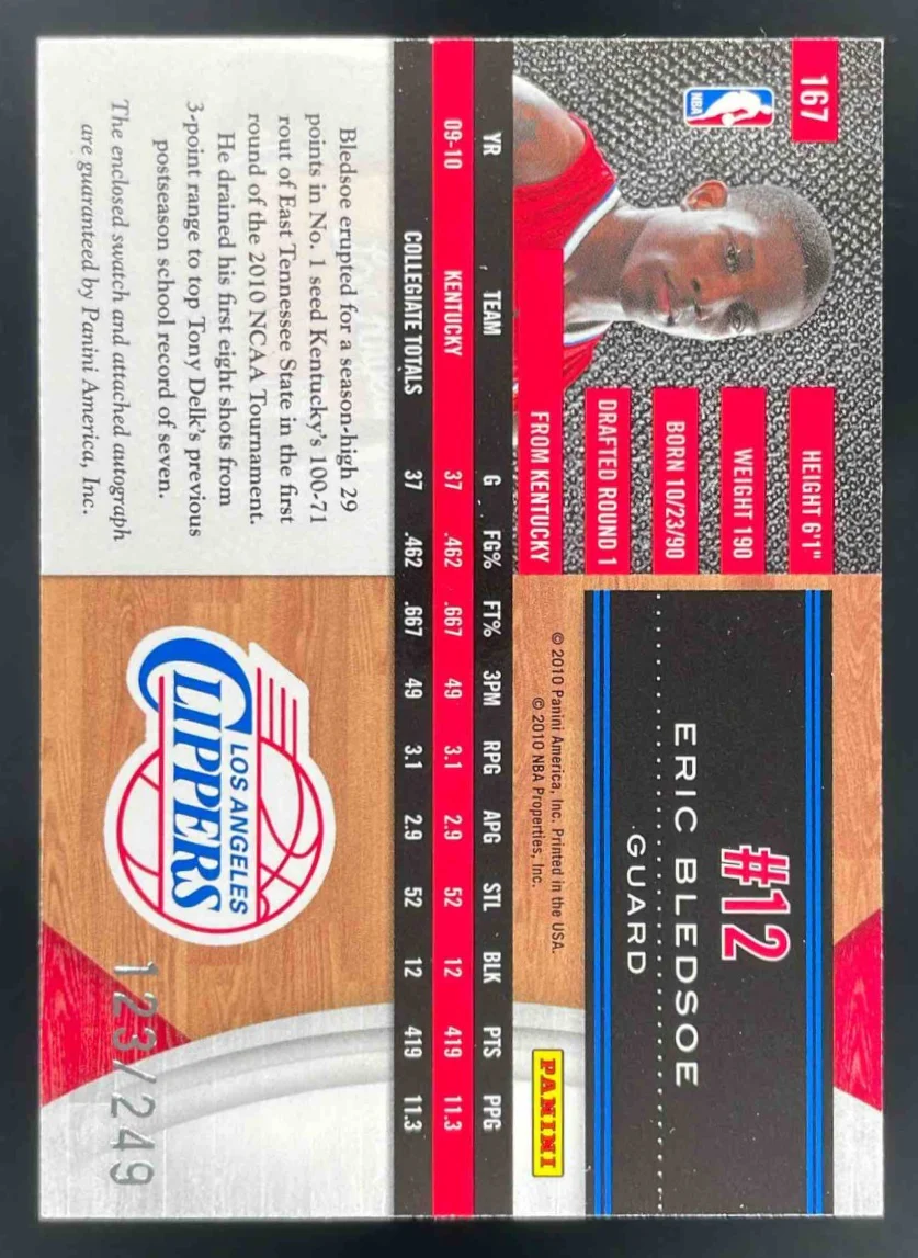 2010-11 Panini Limited #167 Eric Bledsoe RC Auto /249 - Image 2