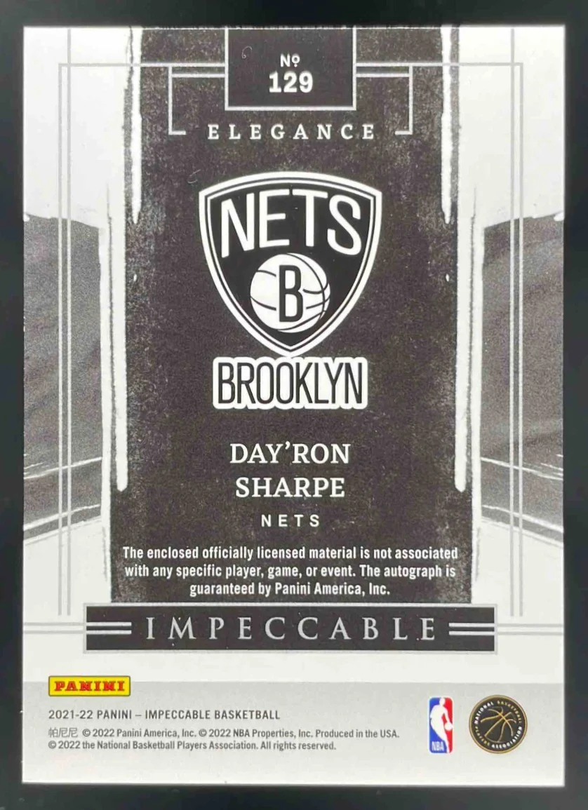 2021-22 Panini Impeccable Holo Gold #129 Day Ron Sharpe RC Auto /10 - Image 2