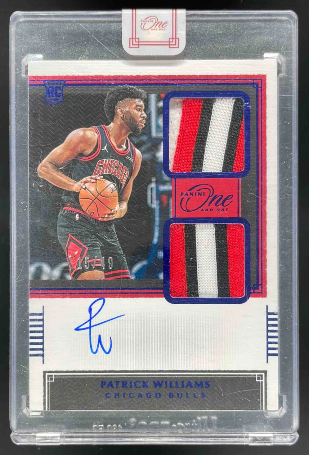2020 One and One Rookie Dual Jersey Blue #RDJ-PWL Patrick Williams RC Auto /49