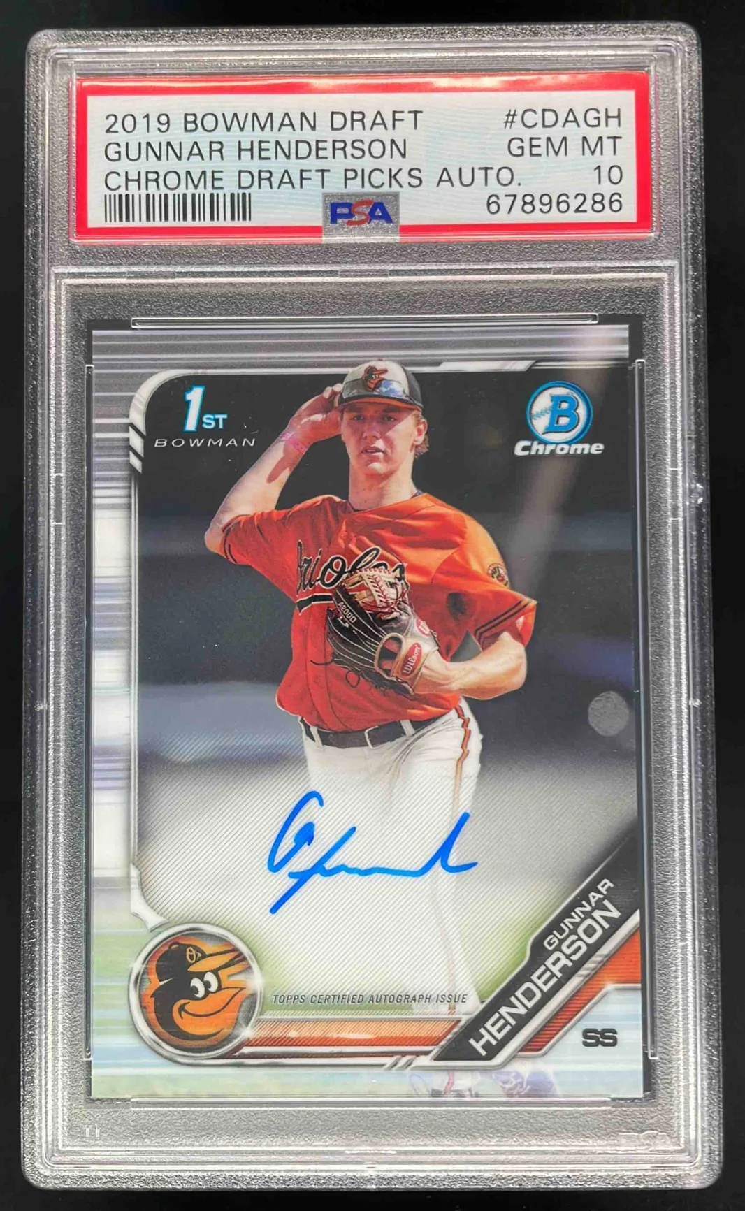 2019 Bowman Draft Chrome Pick Autographs #CDA-GH Gunnar Henderson RC Auto PSA 10