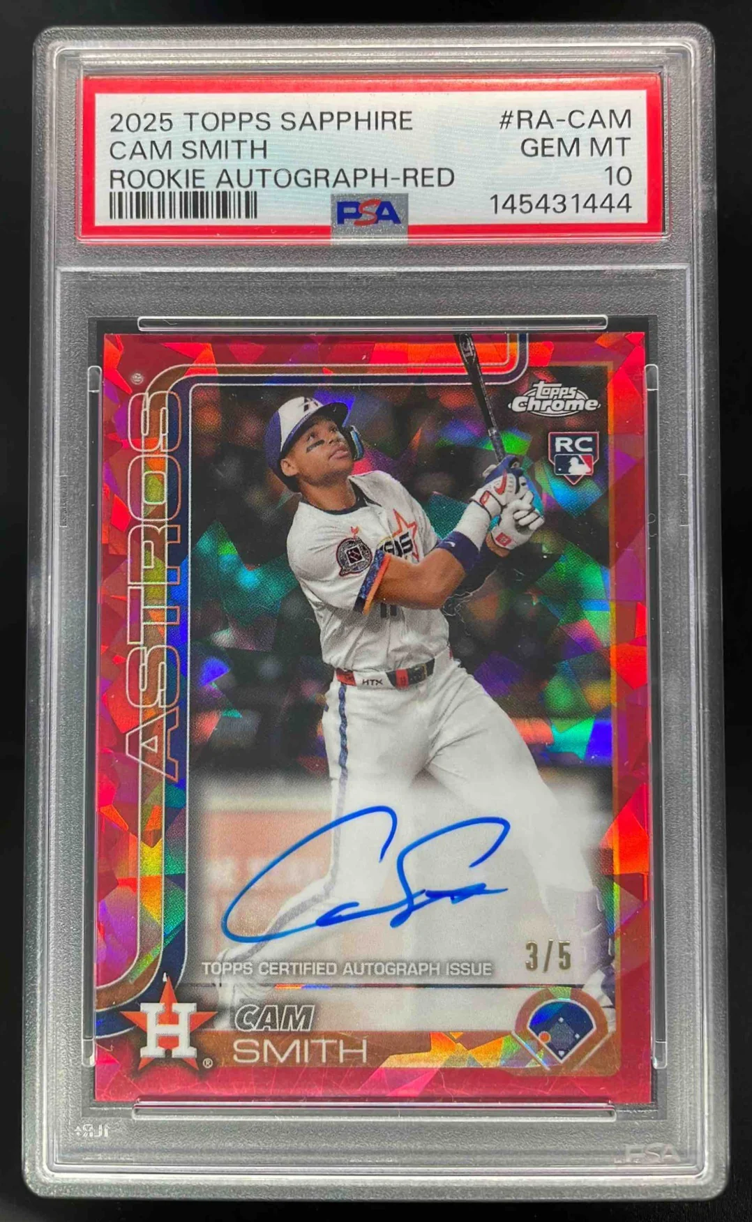2025 Topps Chrome Sapphire Rookie Red #RA-CAM Cam Smith RC Auto /5 PSA 10