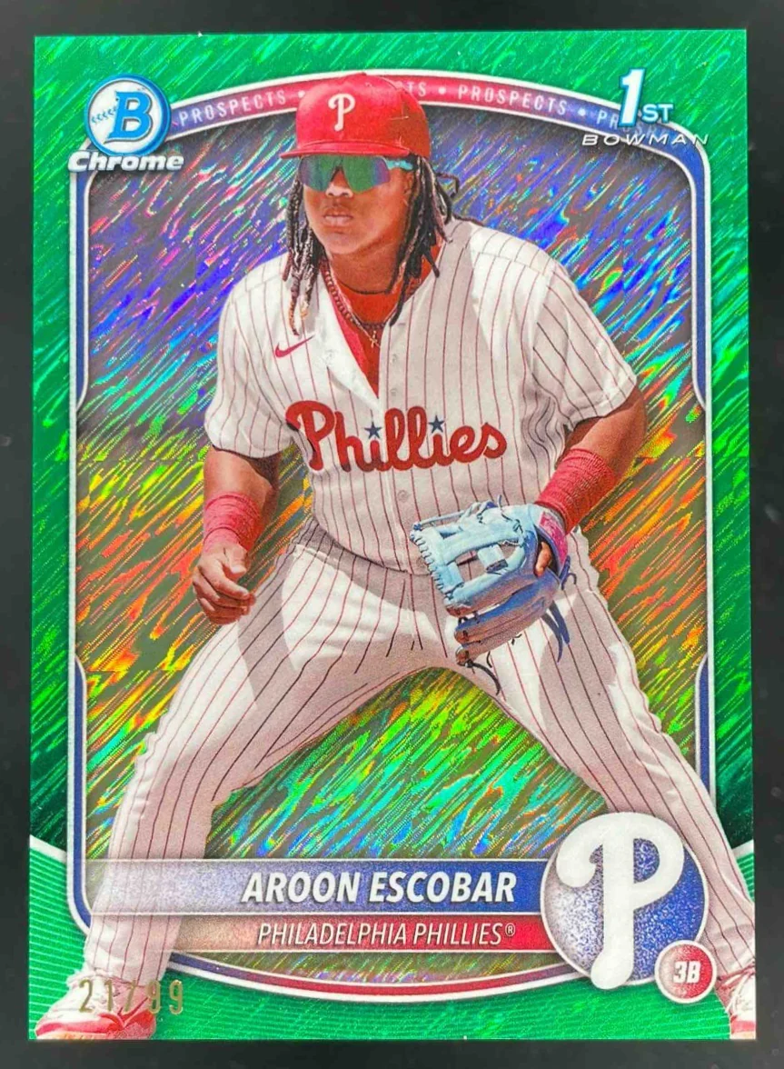 2025 Bowman Chrome Prospects Green Shimmer #BCP-65 Aroon Escobar RC /99