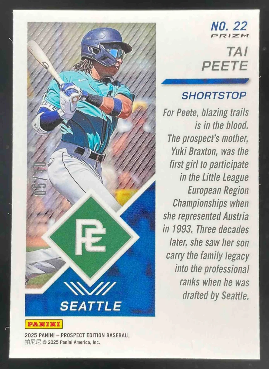 2025 Panini Prospect Edition Holo Prospect Ticket Gold #22 Tai Peete /10 - Image 2
