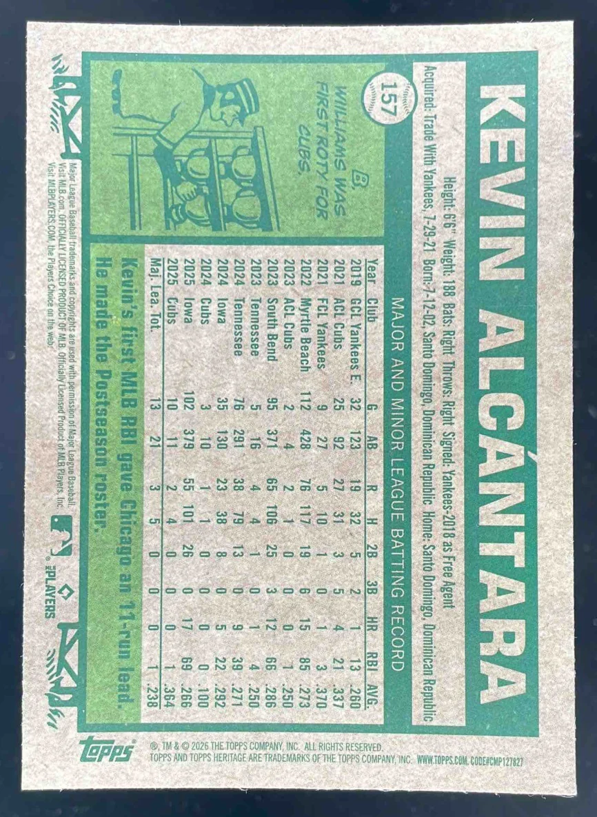 2026 Topps Heritage Chrome Black Refractor #157 Kevin Alcantara /77 - Image 2