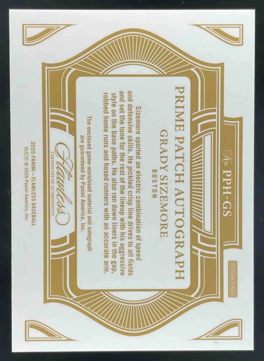 2025 Flawless Prime Patch Horizontal Ruby #23 Grady Sizemore Auto /20 - Image 2