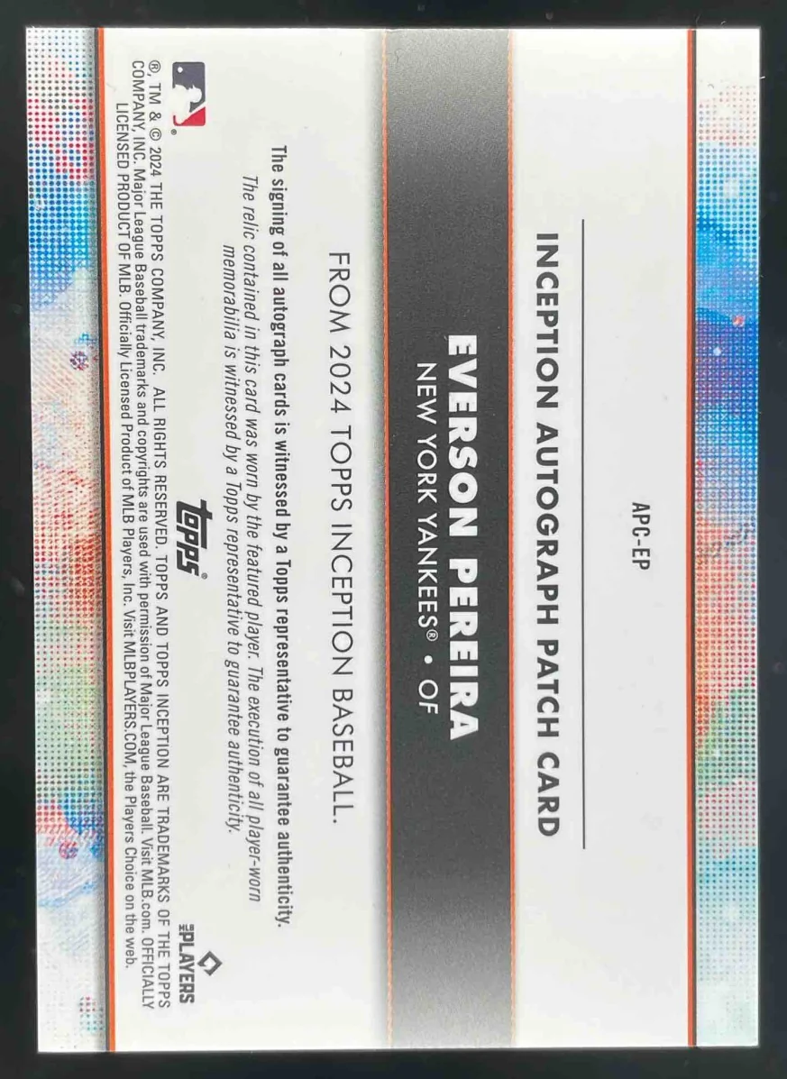 2024 Topps Inception Patch Cards Red #APC-EP Everson Pereira RC Auto /25 - Image 2