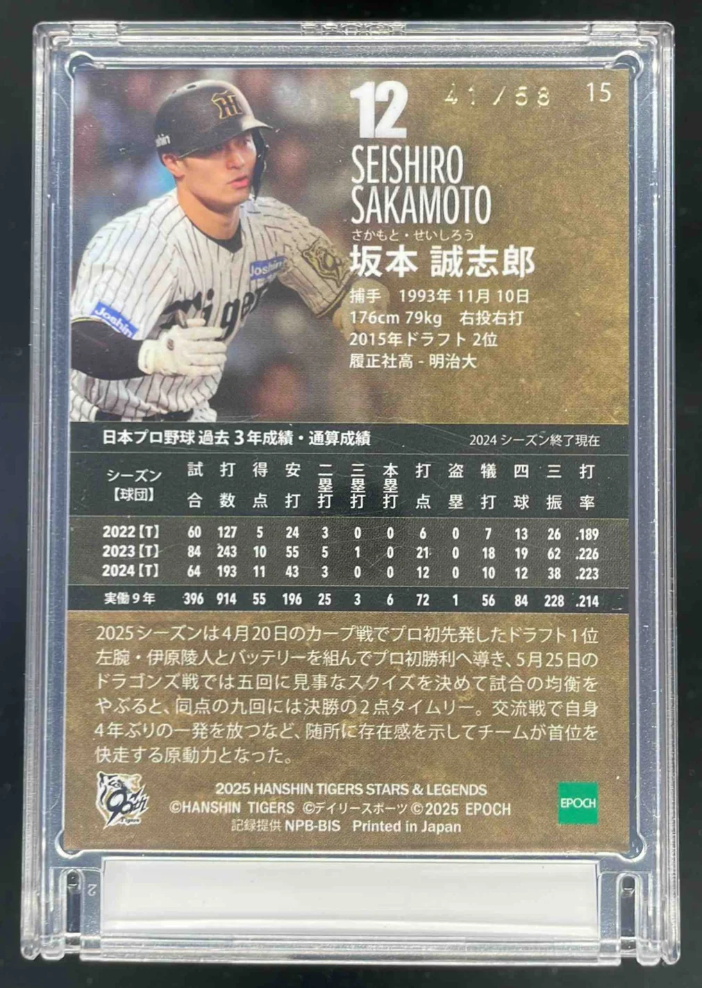 2025 Hanshin Tigers Stars Legends #15 Seishiro Sakamoto /58 - Image 2