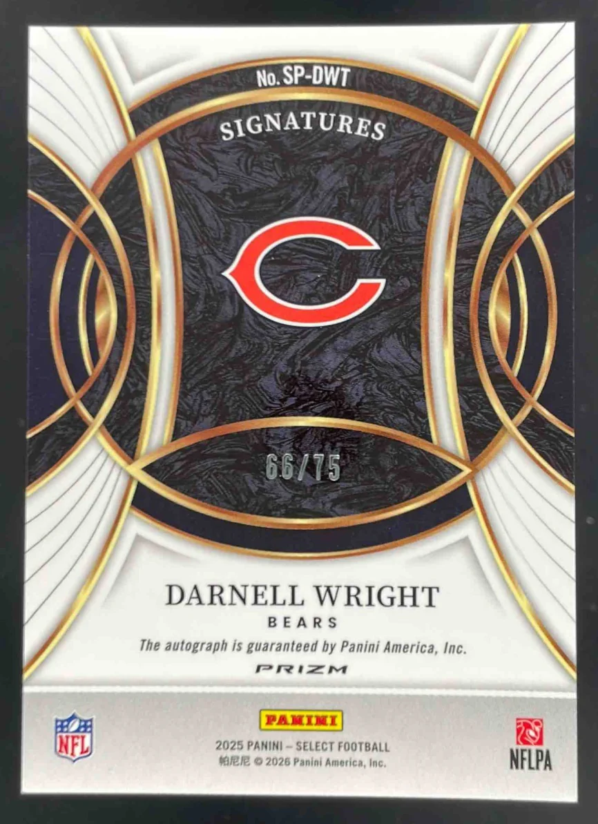 2025 Panini Select Signatures Maroon Prizm #SP-DWT Darnell Wright Auto /75 - Image 2