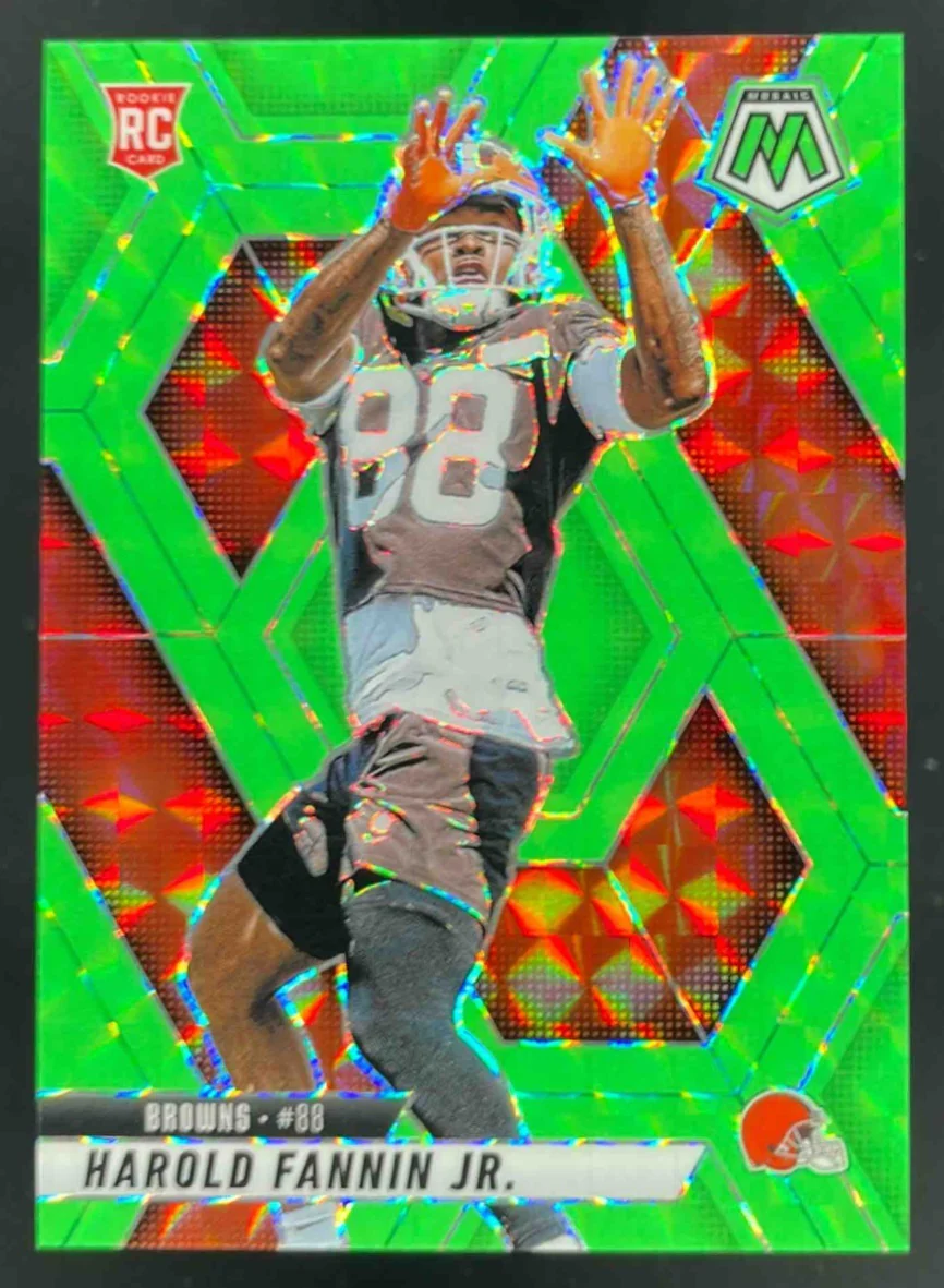 2025 Panini Mosaic Rookies Green Fluorescent Prizm #384 Harold Fannin Jr. RC /10
