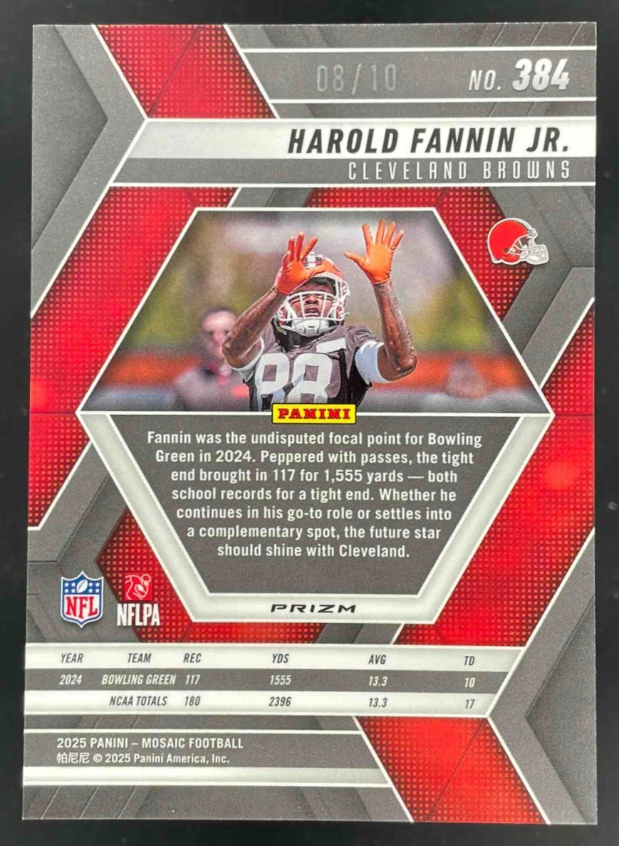 2025 Panini Mosaic Rookies Green Fluorescent Prizm #384 Harold Fannin Jr. RC /10 - Image 2