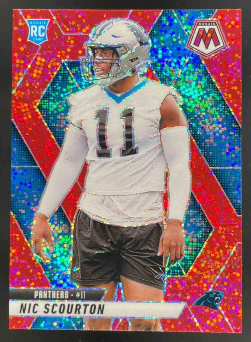 2025 Panini Mosaic Rookies Red Sparkle Prizm #391 Nic Scourton RC