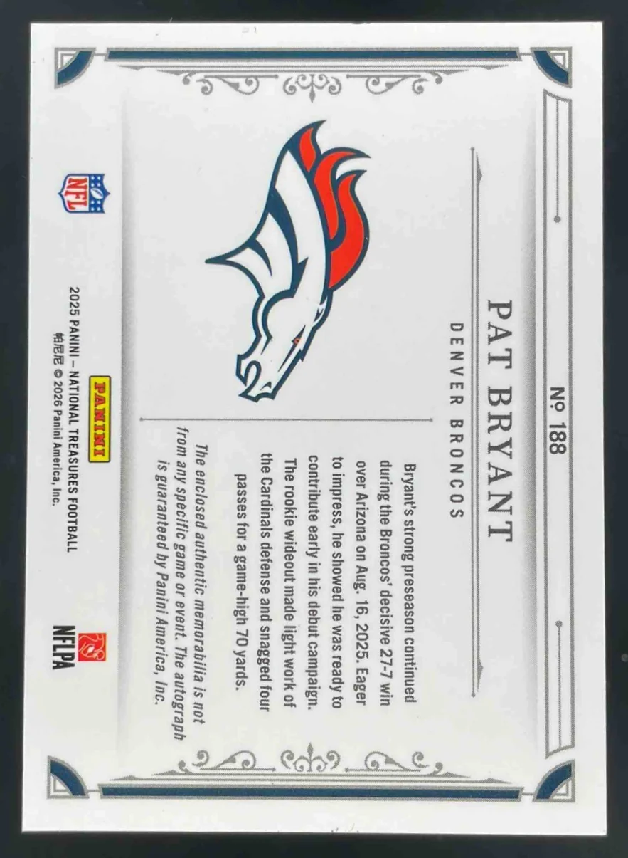 2025 National Treasures Rookie Patch Purple #188 Pat Bryant RC Auto /49 - Image 2